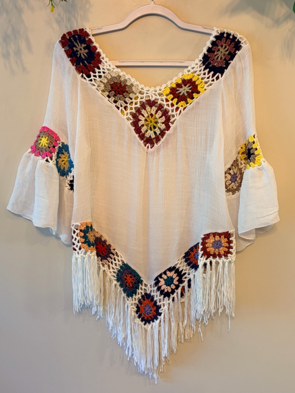BOHO Crochet Trim Fringe Tunic Top - Picture 6 of 6
